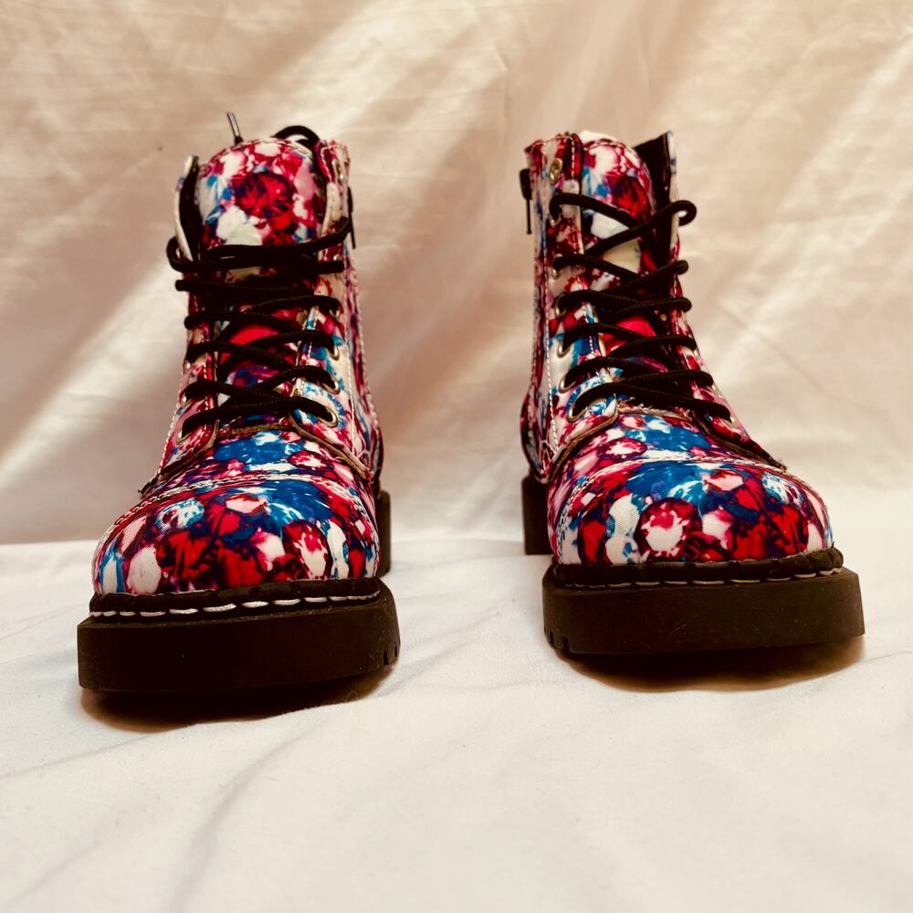Tuk Floral Boots Anarchic New Womens Size 6 Goth Emo Combat Platform Ankle Boots